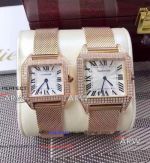 Perfect Replica Cartier Santos Dumont Watches Rose Gold double Diamond Bezel